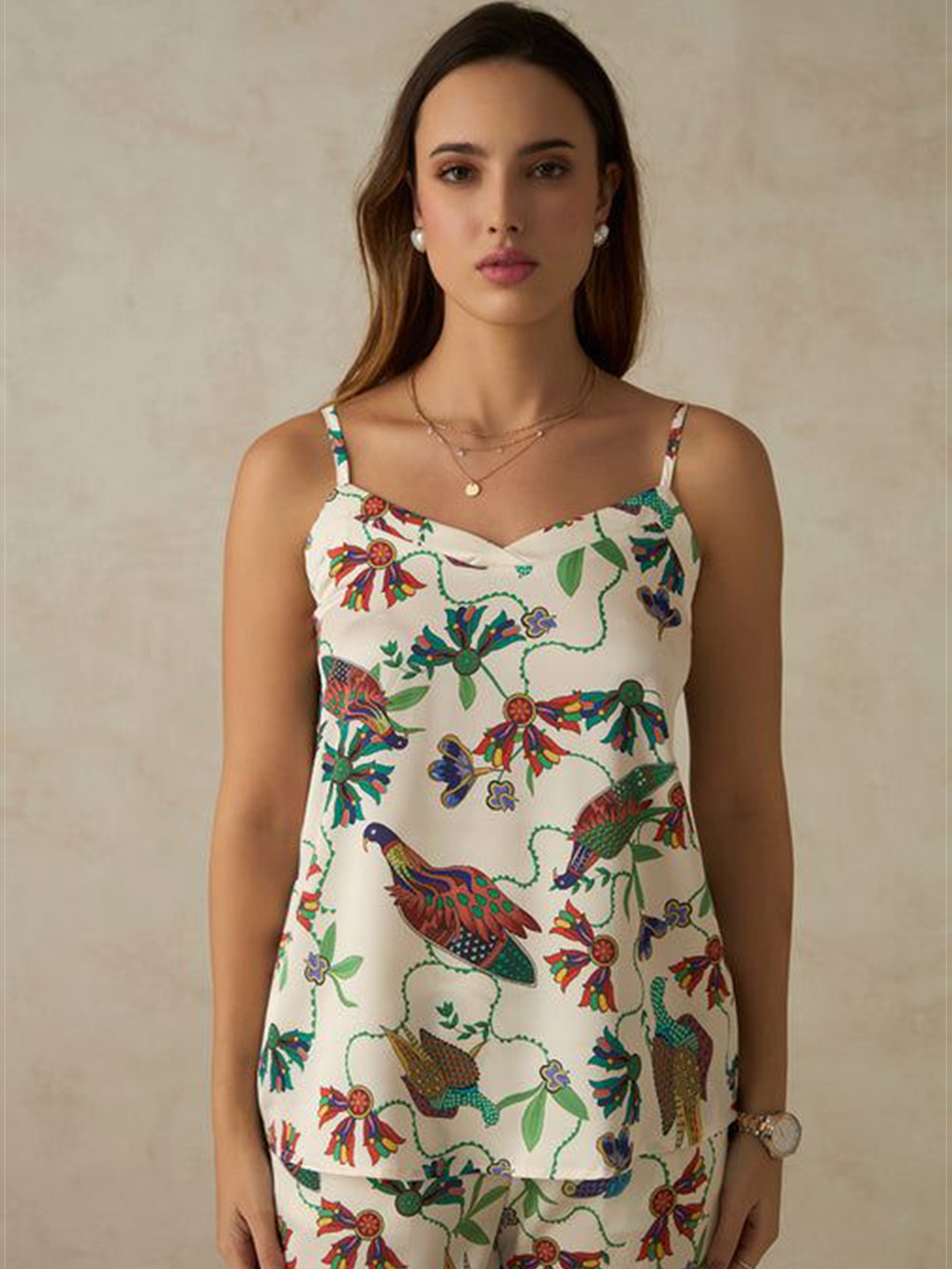 

Virgio Women Louisa Floral Regular Strappy Top, Off white