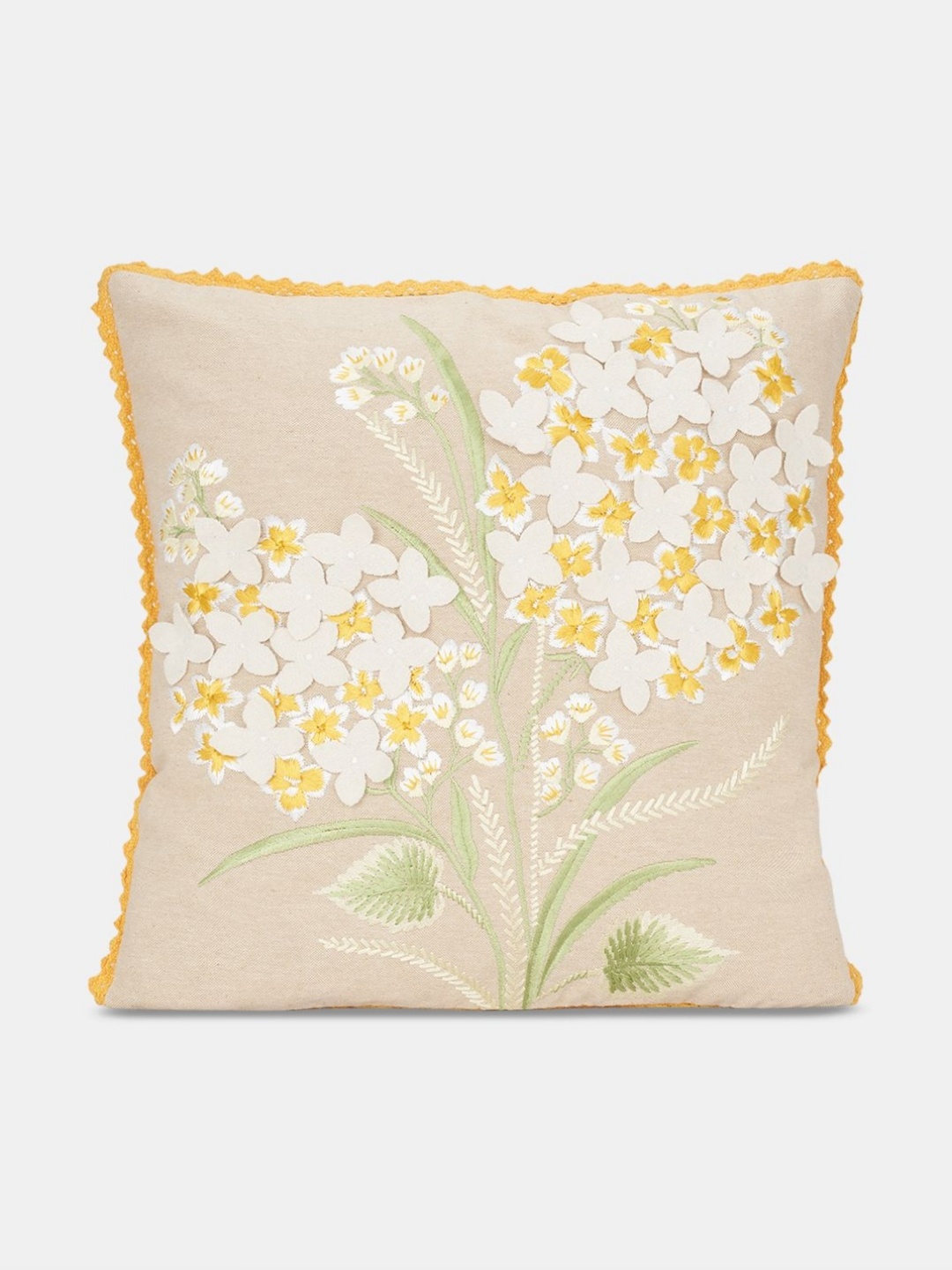 

Living scapes by Pantaloons Beige & Yellow Floral Embroidered Cotton Square Cushion Covers