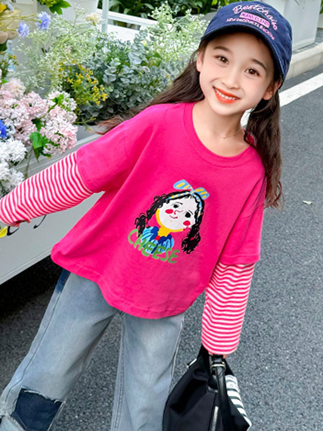 

LULU & SKY Girls Graphic Printed Round Neck Cotton Oversized T-shirt, Fuchsia