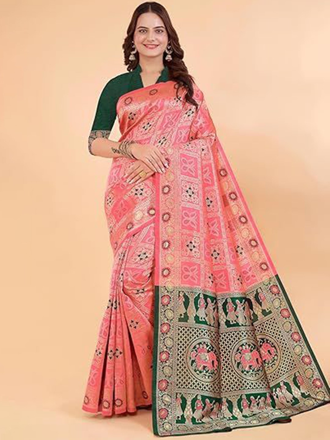 

Suratwala Woven Design Kota Saree With Blouse, Peach