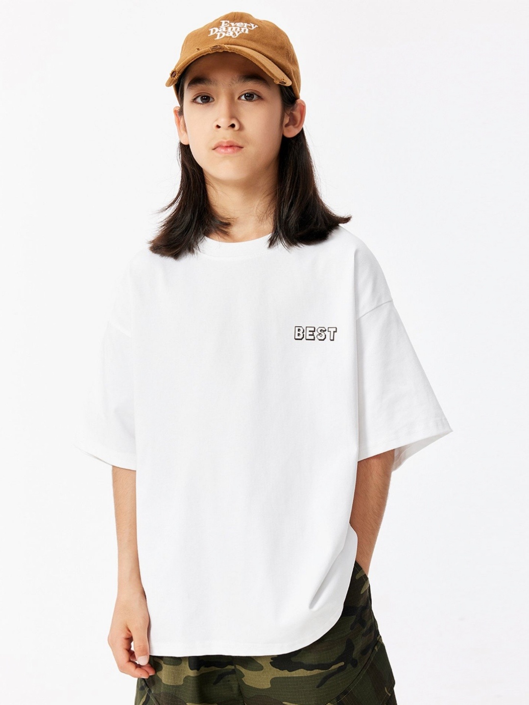 

LULU & SKY Girls Typography Printed Round Neck Cotton Oversized T-shirt, White
