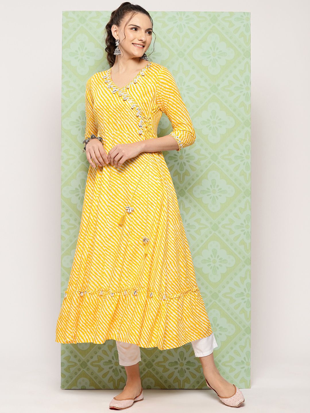 

KALINI Women Embroidered Mirror Work Kurta, Yellow