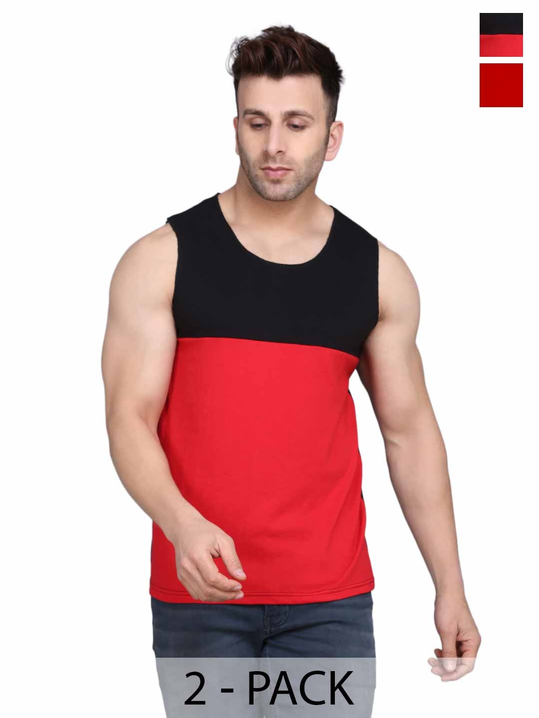 

WOOSTRO Men Pack Of 2 Solid Round Neck Cotton Slim Fit T-shirts, Red