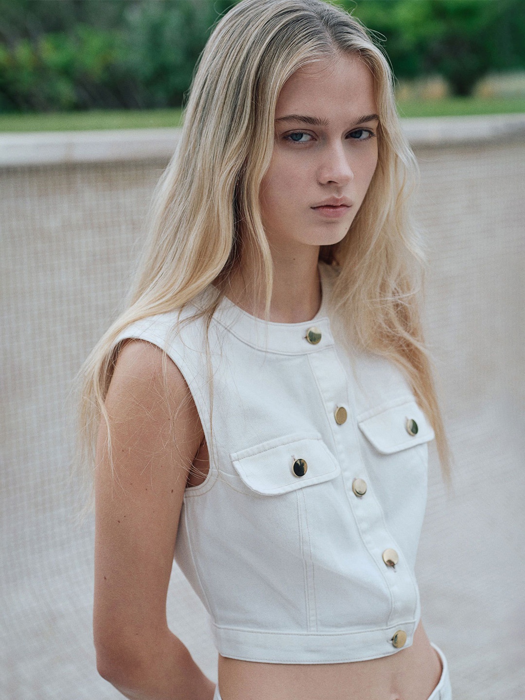 

H&M Cropped Denim Top, White