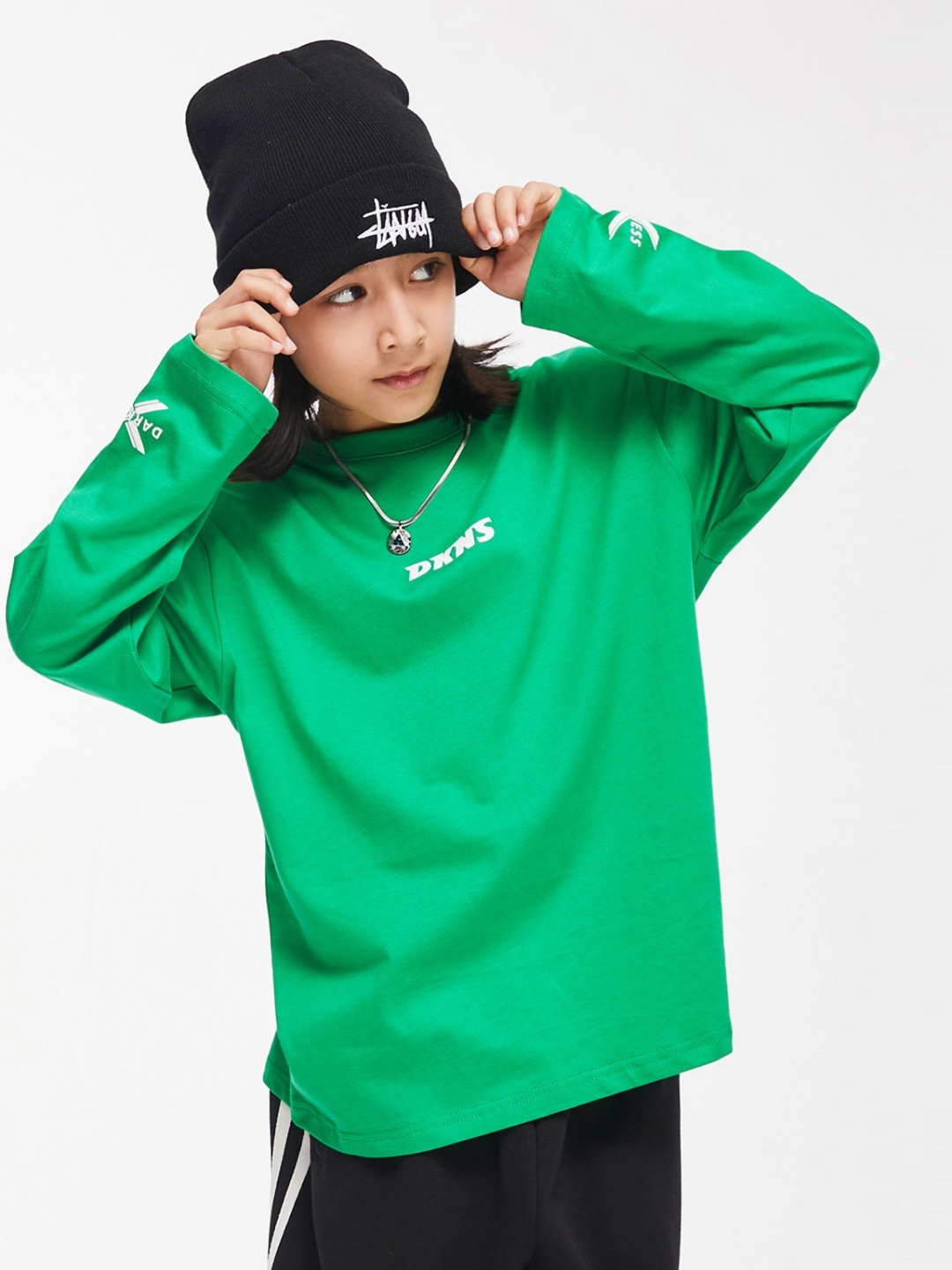 

LULU & SKY Girls Typography Printed Round Neck Cotton Oversized T-shirt, Green