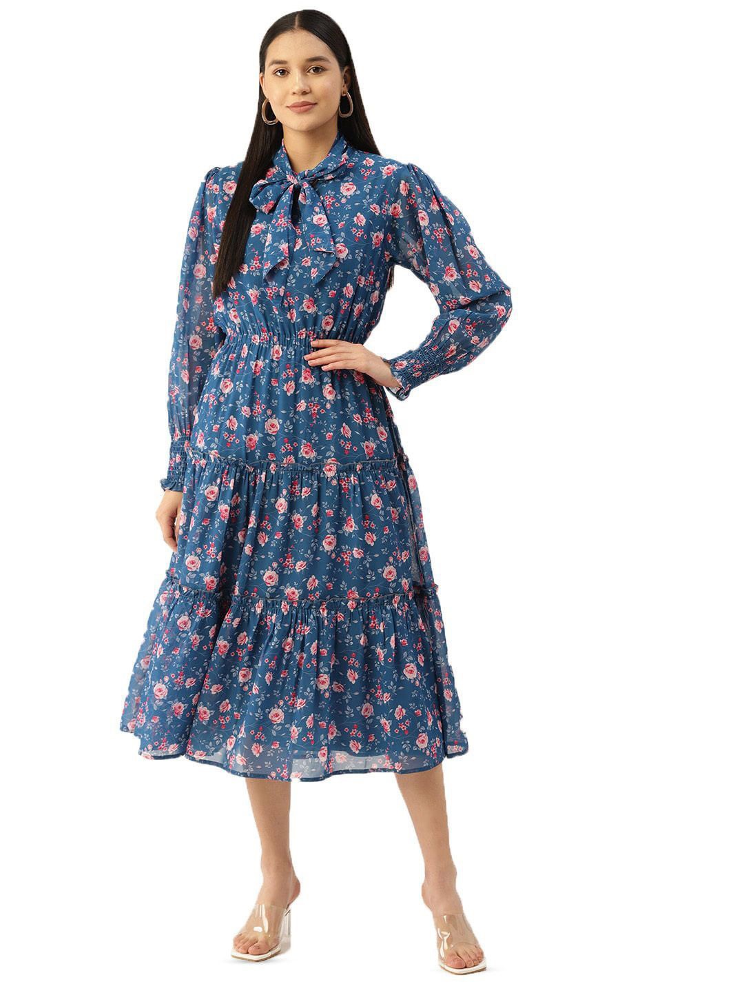 

DressBerry Women Floral Printed Fit and Flare Midi Dress, Blue
