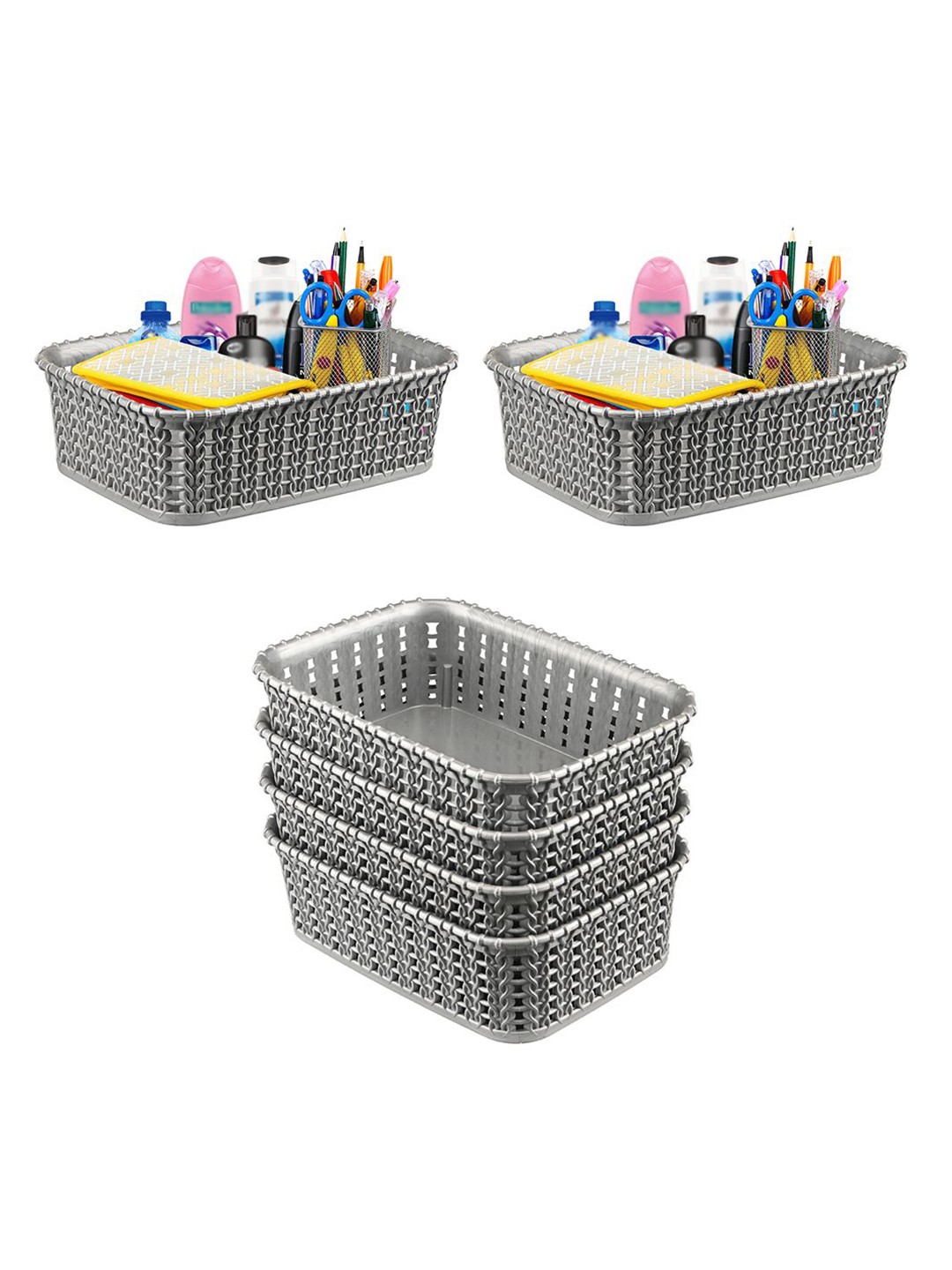 

Kuber Industries Grey Self Design Pack of 6 Multi-Purpose Basket For Storage