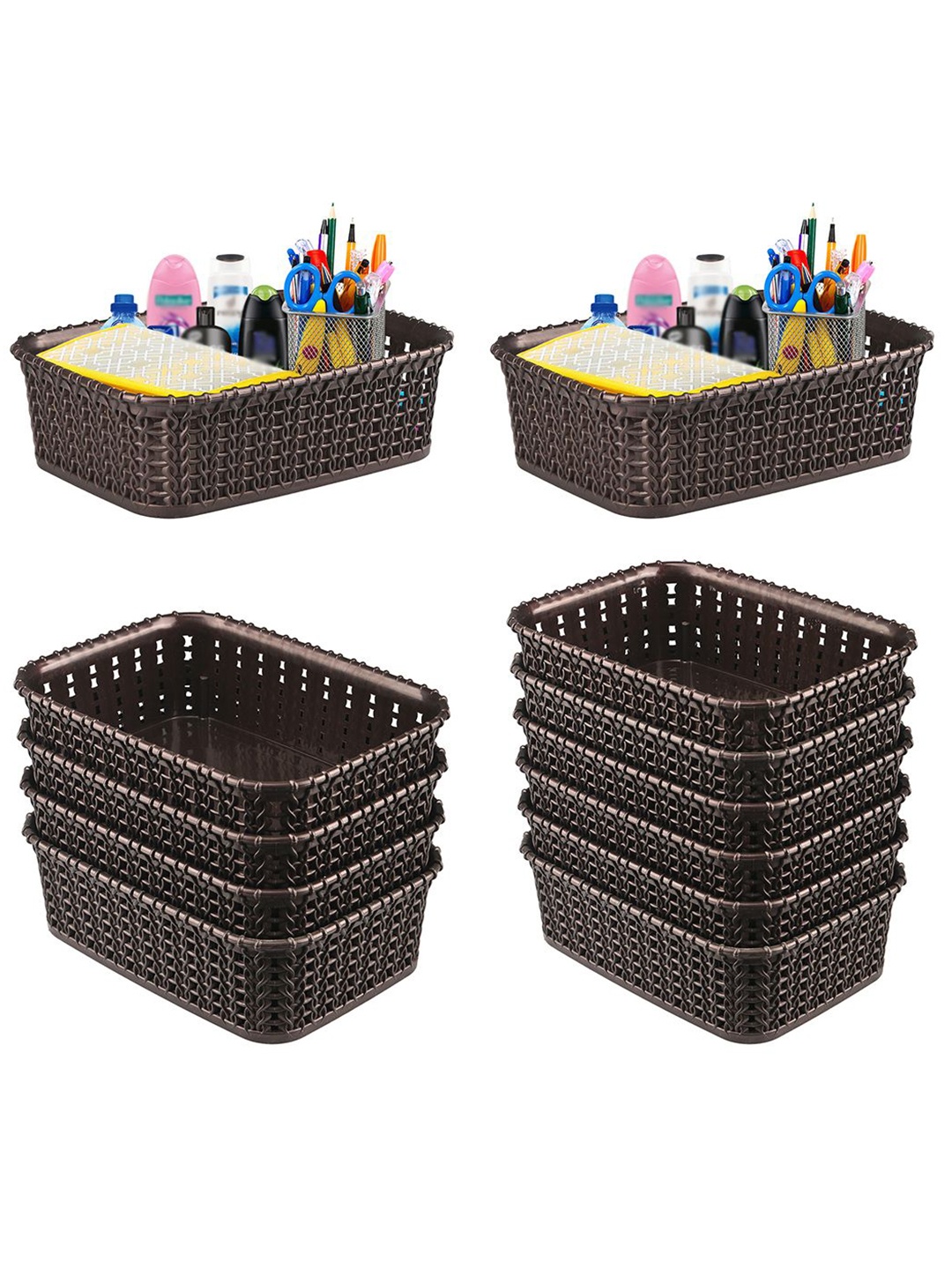 

Kuber Industries Brown Self Design Pack of 12 Multi-Purpose Basket For Storage