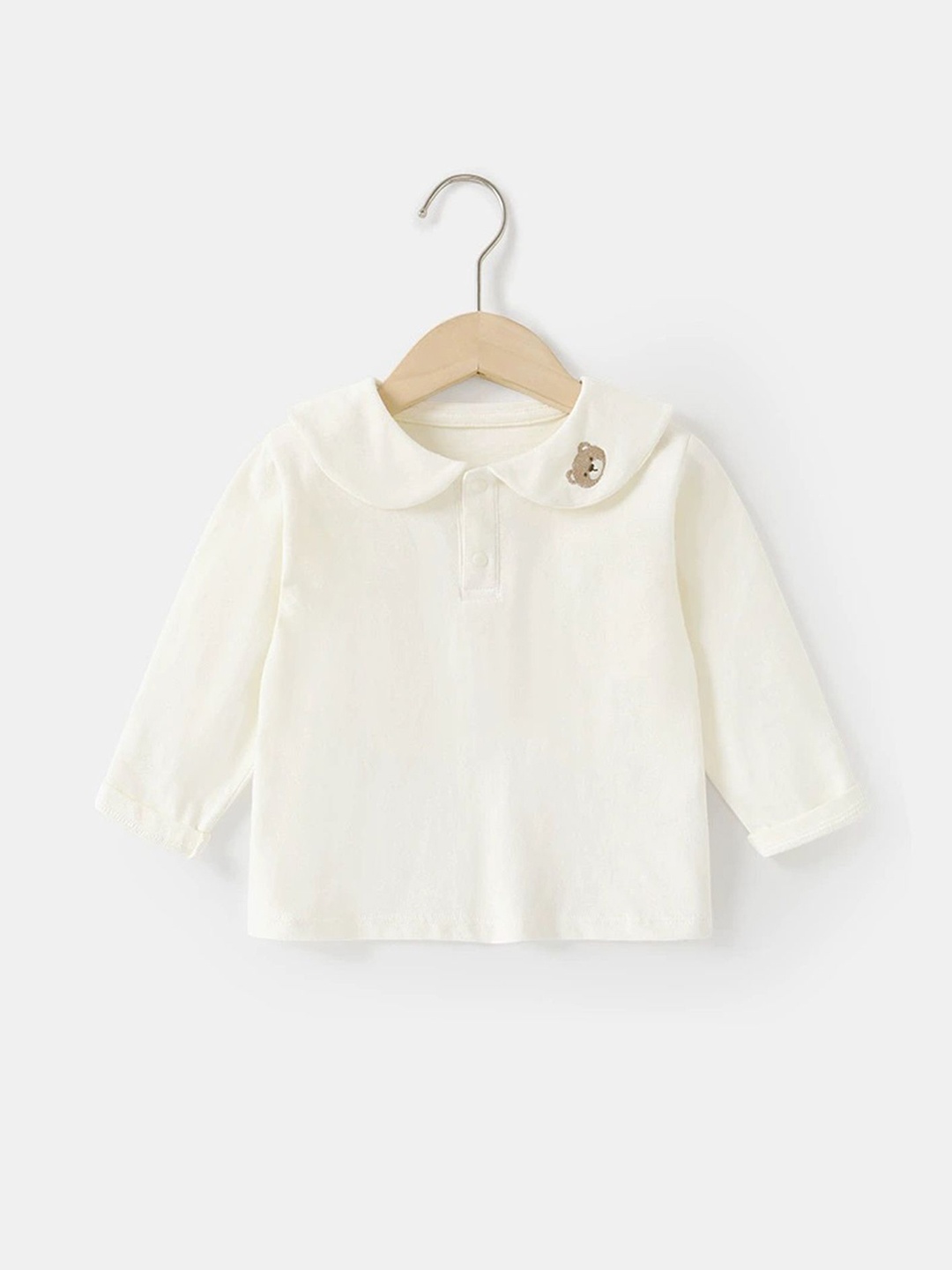 

LULU & SKY Girls Solid Peter Pan Collar Cotton T-shirt, Off white