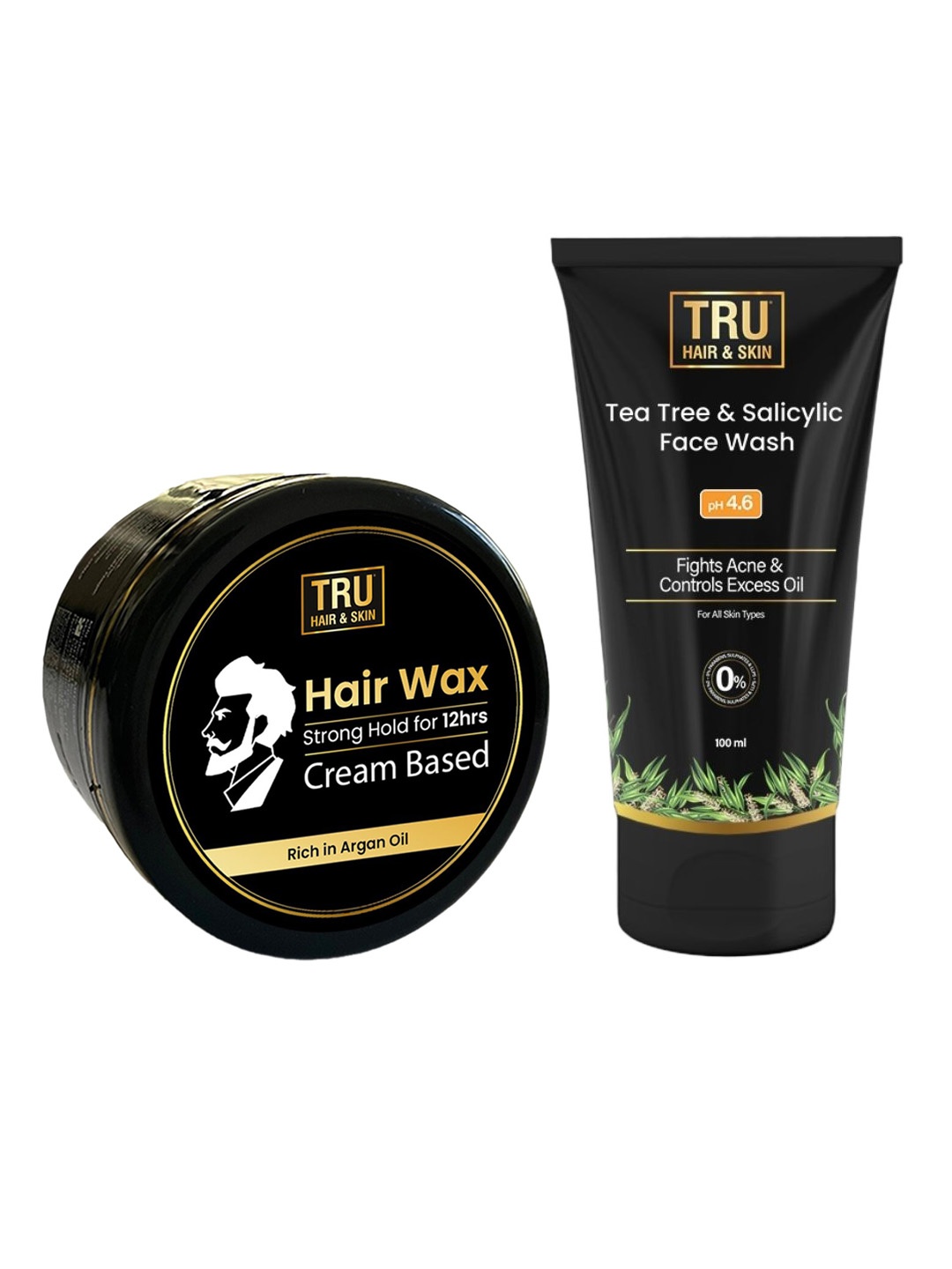 

TRU HAIR Set of Hair Wax Cream Blend - 100g & Tea Tree Face Wash - 100ml, Black