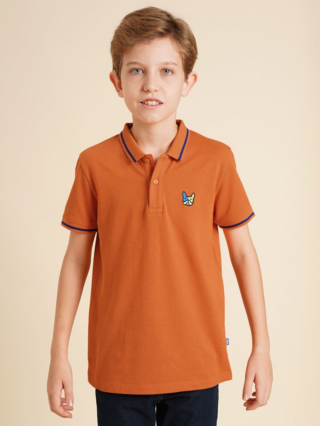 

Jack & Jones Junior Boys Solid Polo Collar Cotton T-shirt, Brown
