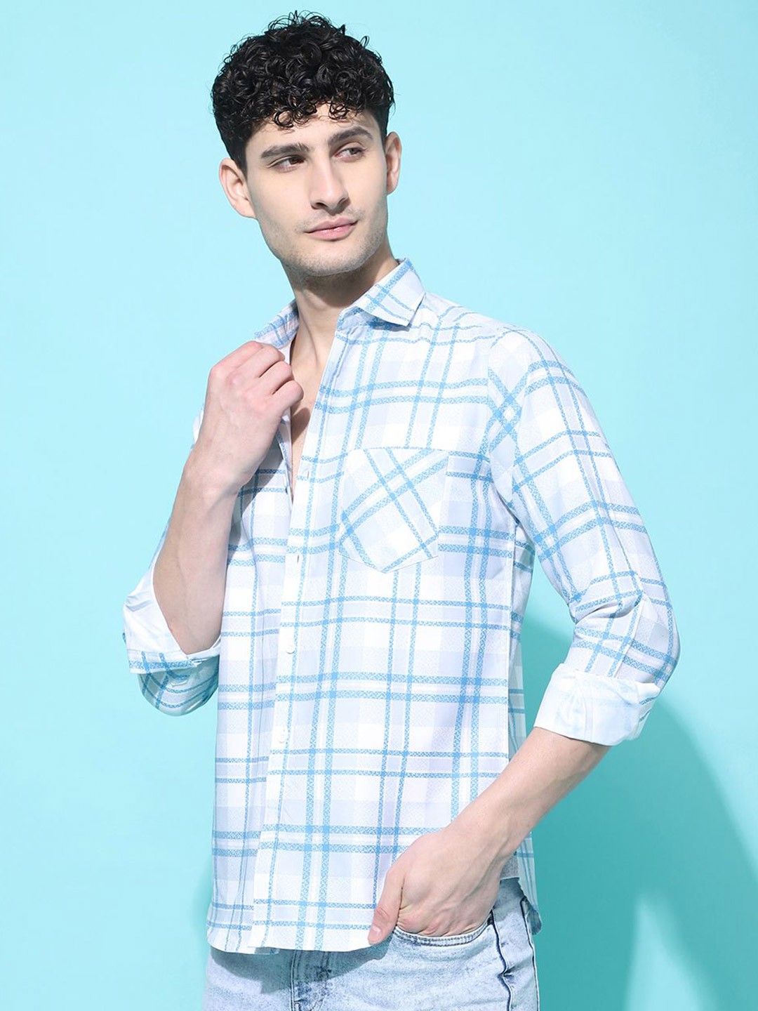 

Metronaut Men Regular Fit Spread Collar Checked Cotton Casual Shirt, White