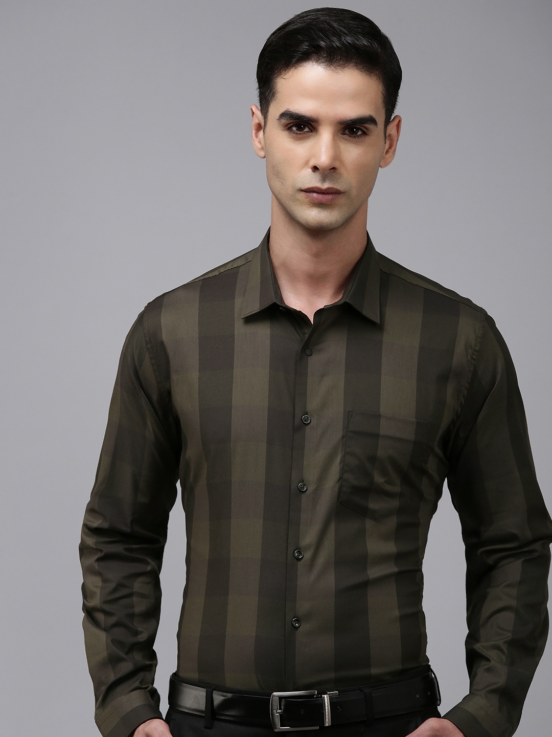 

Van Heusen Slim Fit Buffalo Checked Formal Shirt, Olive