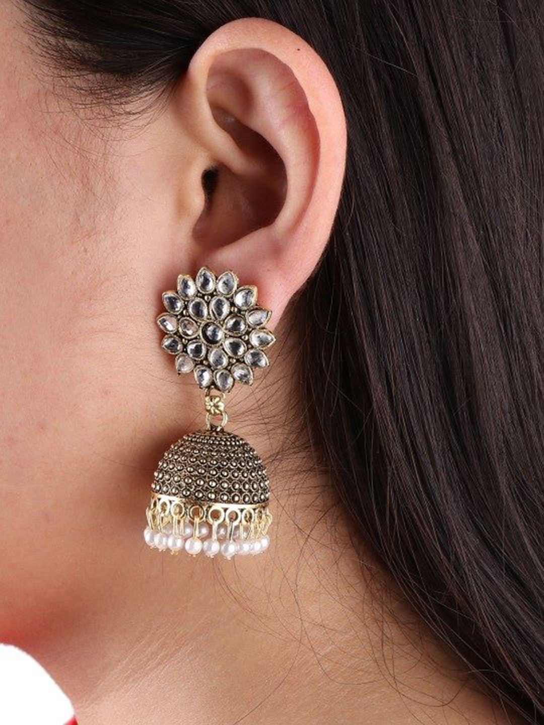 

JMBW INTERNATIONAL Set Of 2 Gold-Plated Kundan Studded Dome Shaped Jhumkas