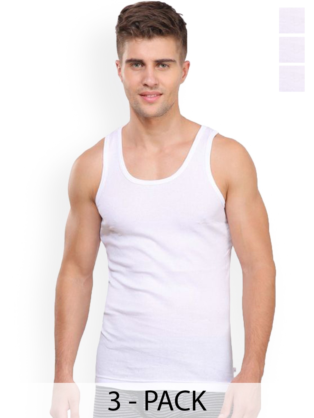 

Rupa Pack Of 3 Pure Cotton Innerwear Vests - Frontline-Rib-White-RN-3-80