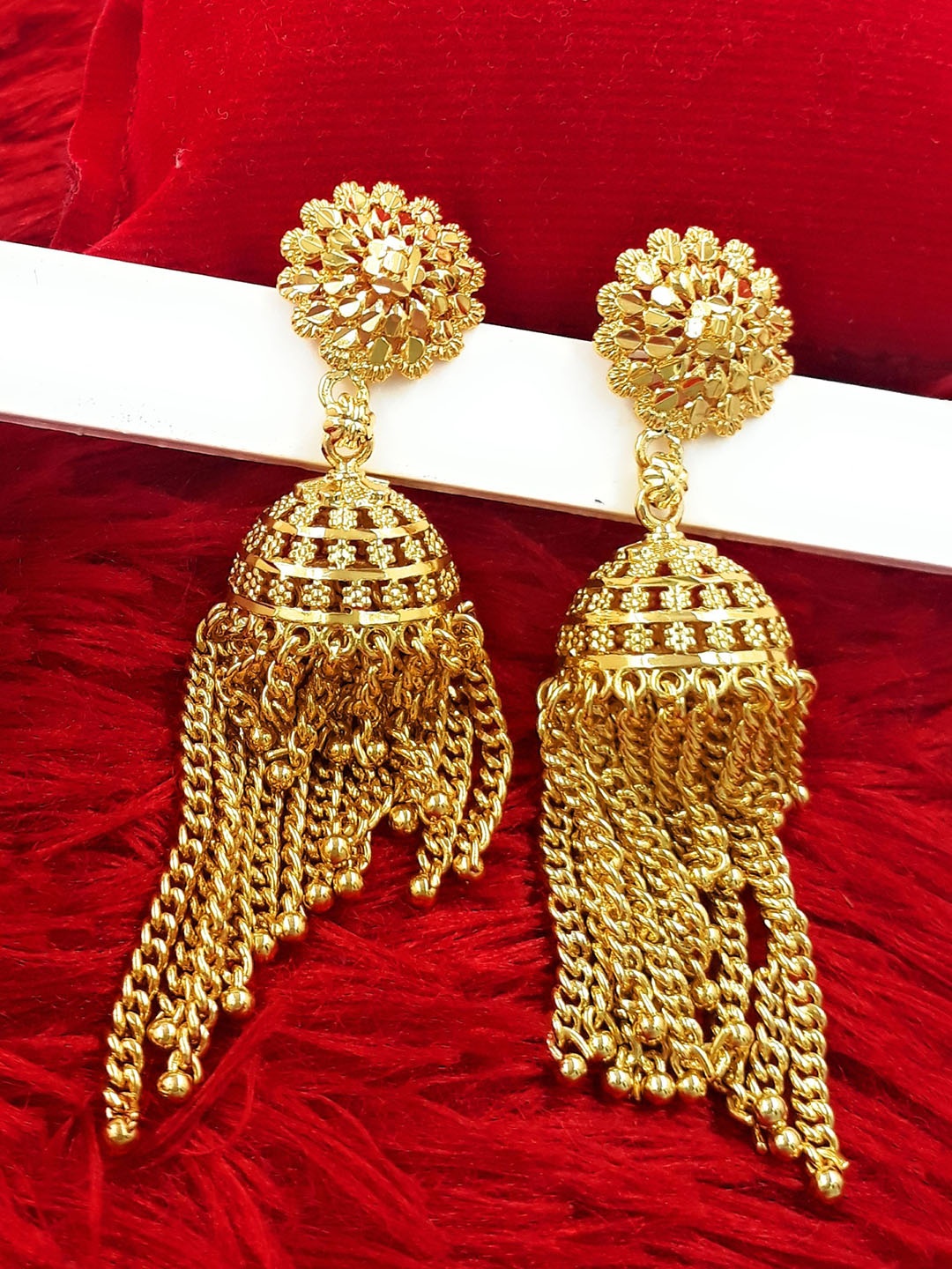 

Anujeet Fashion Hub Gold-Plated Dome Shaped Jhumkas