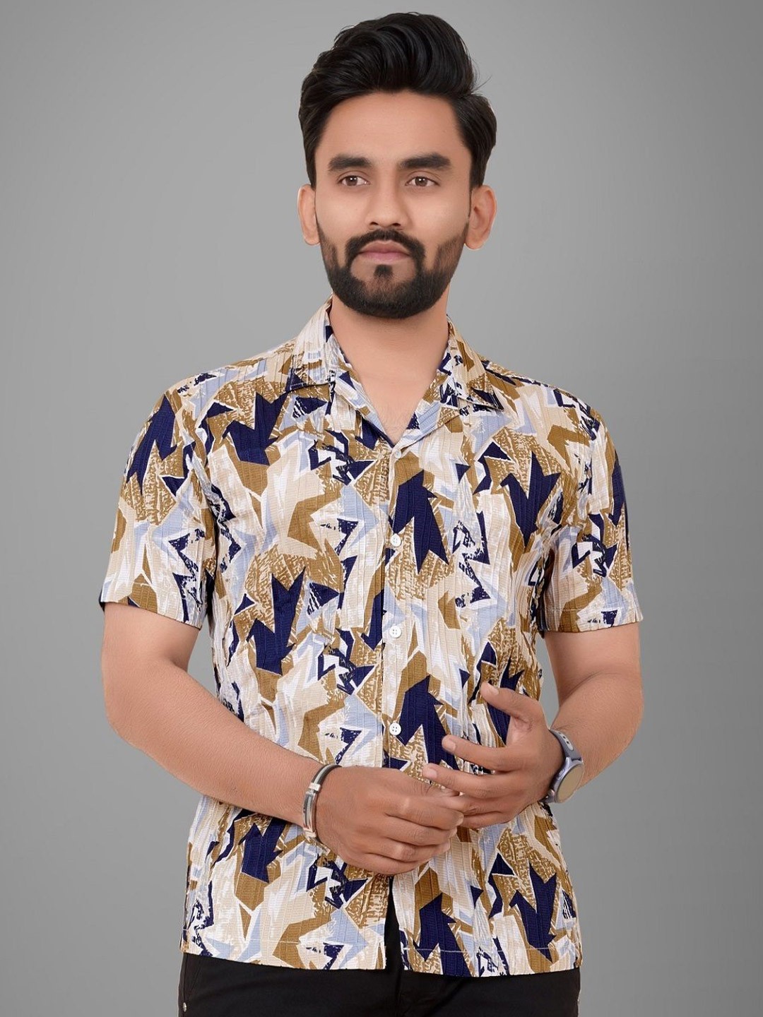 

Metronaut Men Regular Fit Cuban Collar Abstract Printed Cotton Casual Shirt, White