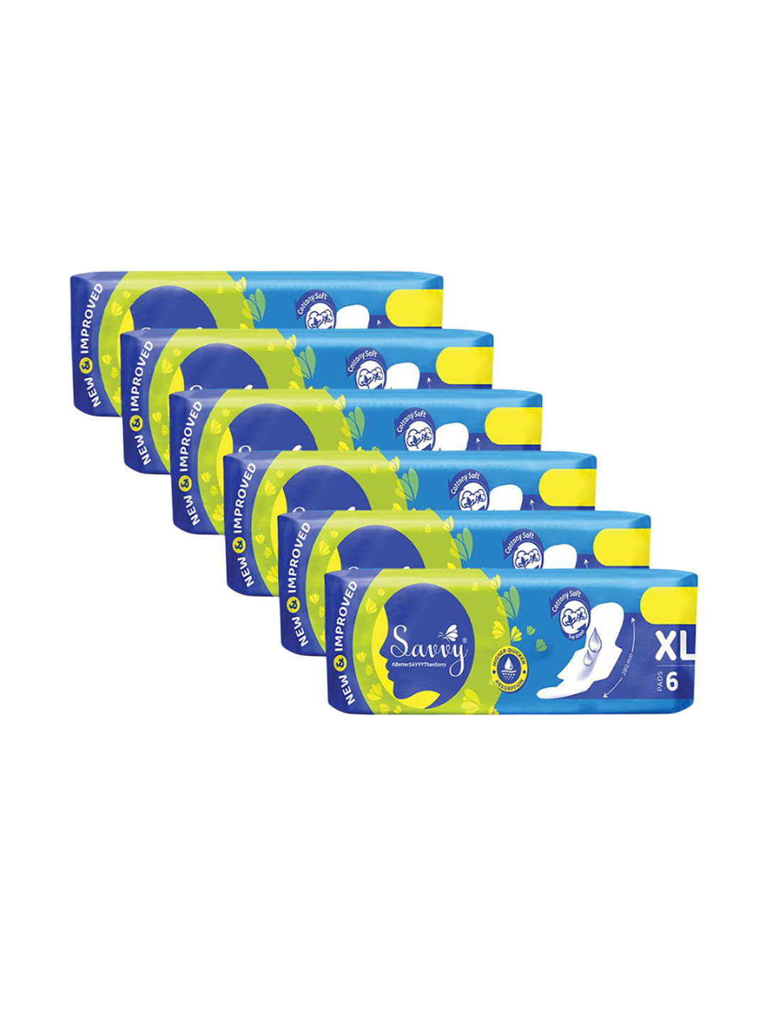 

Savvy Set Of 6 Maxi Cotton Sanitary Pads - 280 mm - XL - 6 Pads Each, White