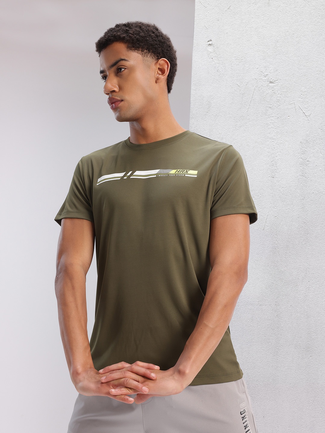 

HRX by Hrithik Roshan Printed Rapid-Dry Training T-shirt, Olive
