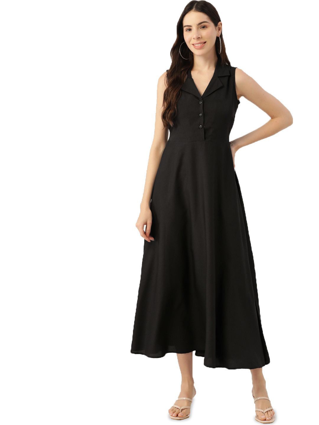 

DressBerry Shirt Collar Waisted Fit & Flare Dress, Black