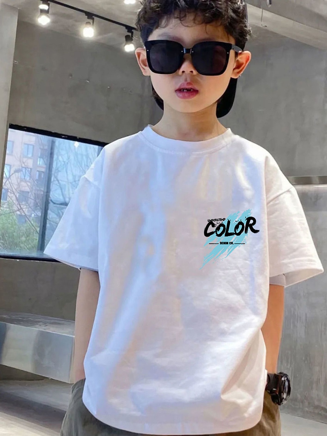 

LULU & SKY Boys Typography Printed Round Neck Cotton Oversized T-shirt, White