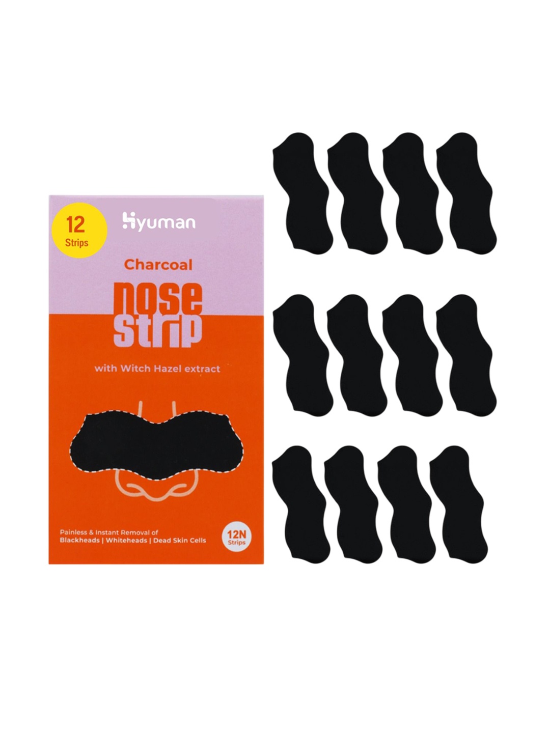 

HYUMAN Nose Strip For Blackhead Whitehead Remover- 12 Strips, Black