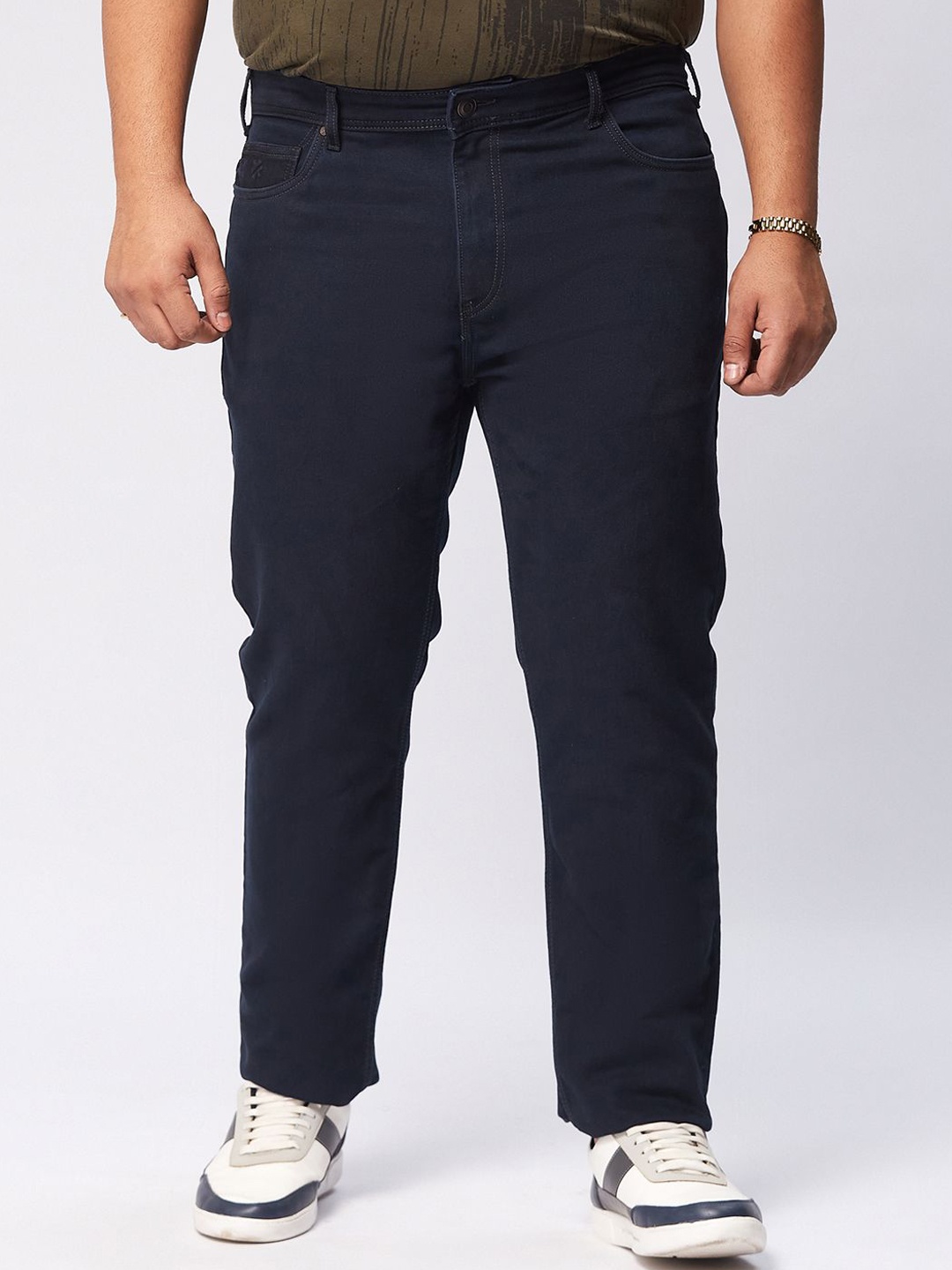 

Big Hello - The Plus Life Men Regular Fit Mid Rise Clean Look Non Stretchable Jeans, Navy blue