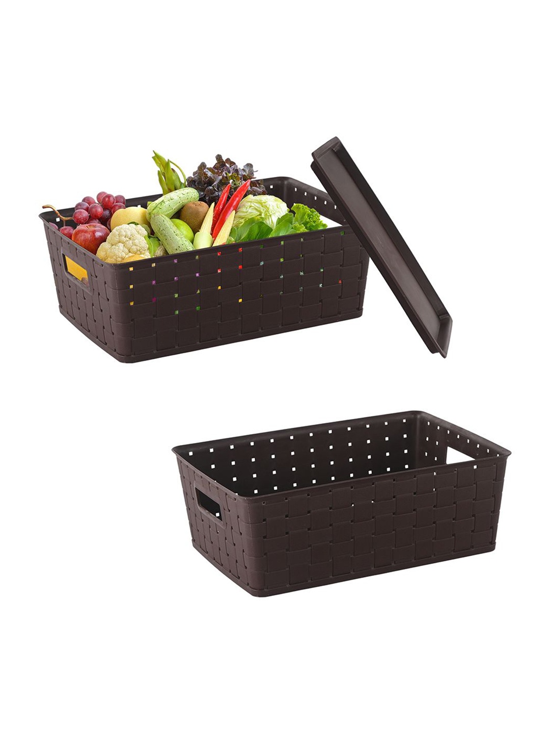 

Kuber Industries Brown Self Design Pack of 2 Multi-Purpose Basket For Storage