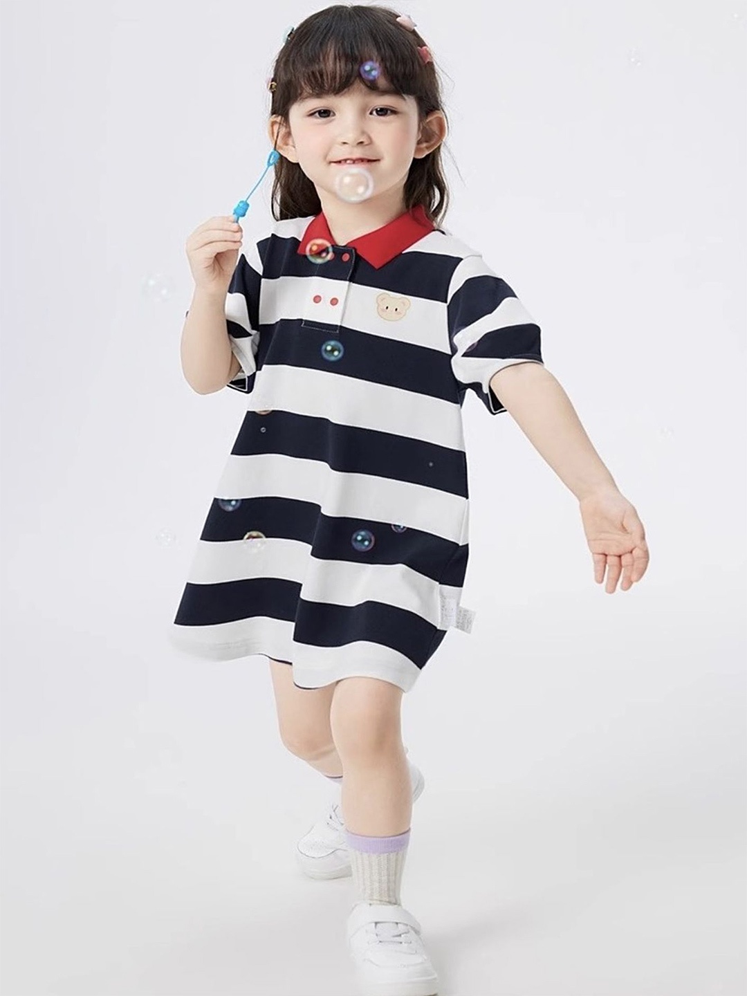 

LULU & SKY Girls Striped T-shirt Dress, Blue