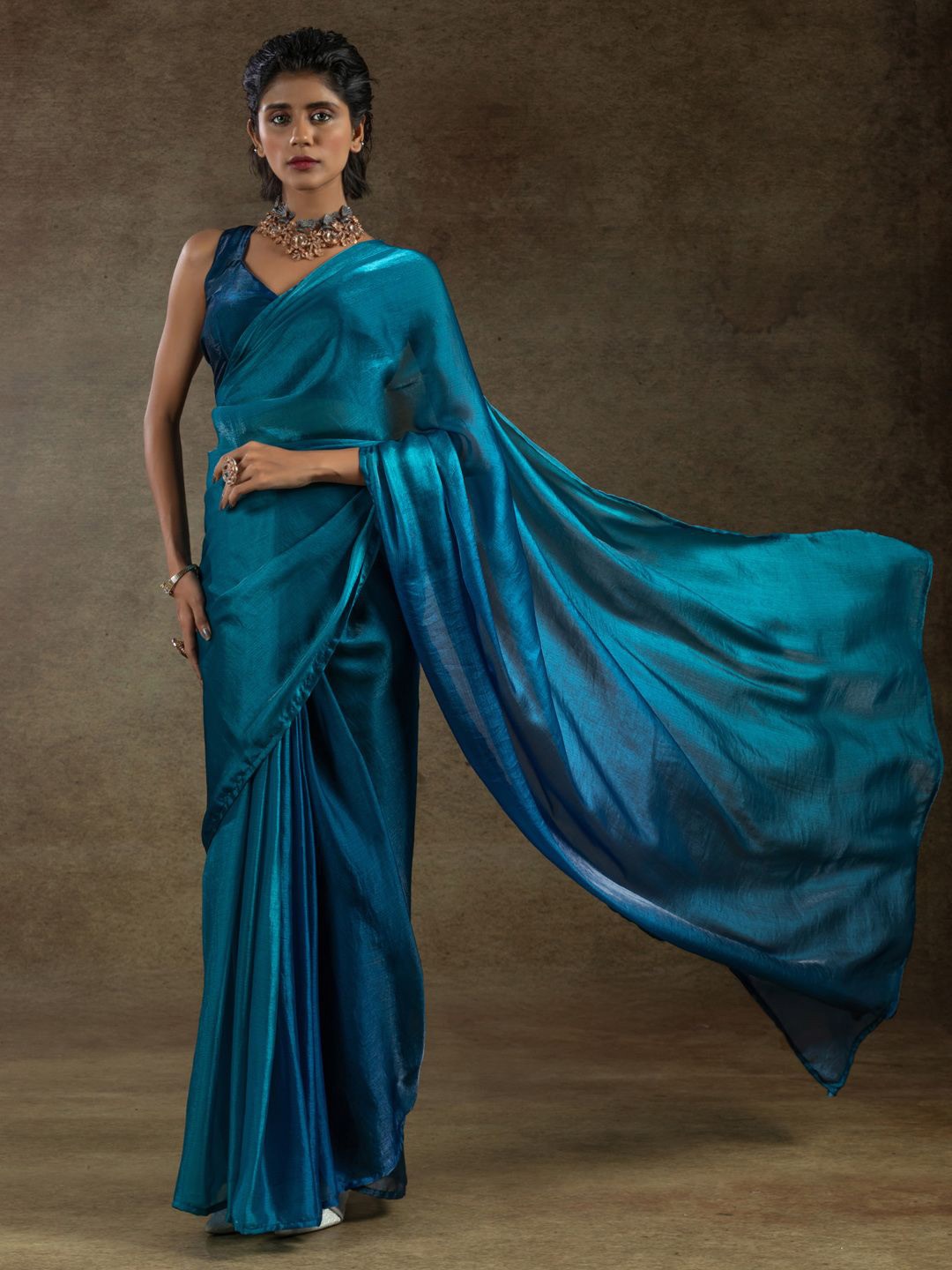 

Saree mall Ombre Satin Ready to Wear Sarees, Blue