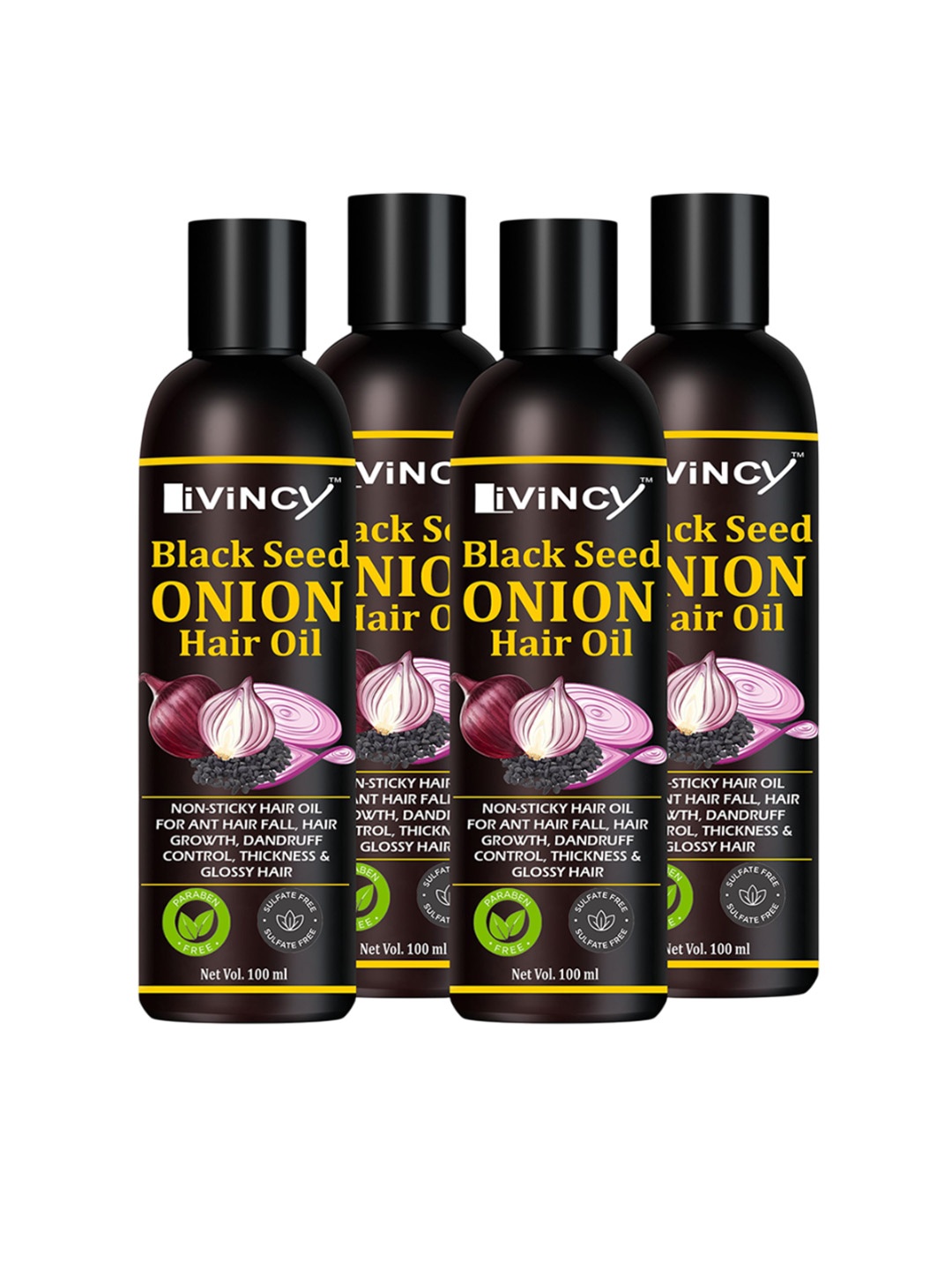 

LIVINCY Set Of 4 Onion Hair Fall Control & Shine Hair Growth Oil - 100 ml, Transparent