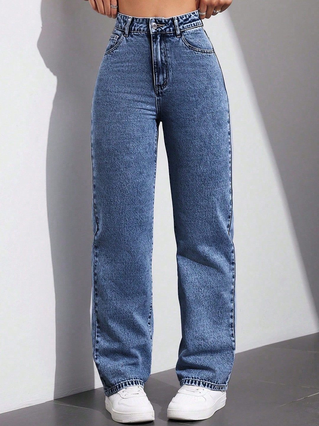 

PLUS 91 Women Comfort Straight Fit High-Rise Jeans, Navy blue