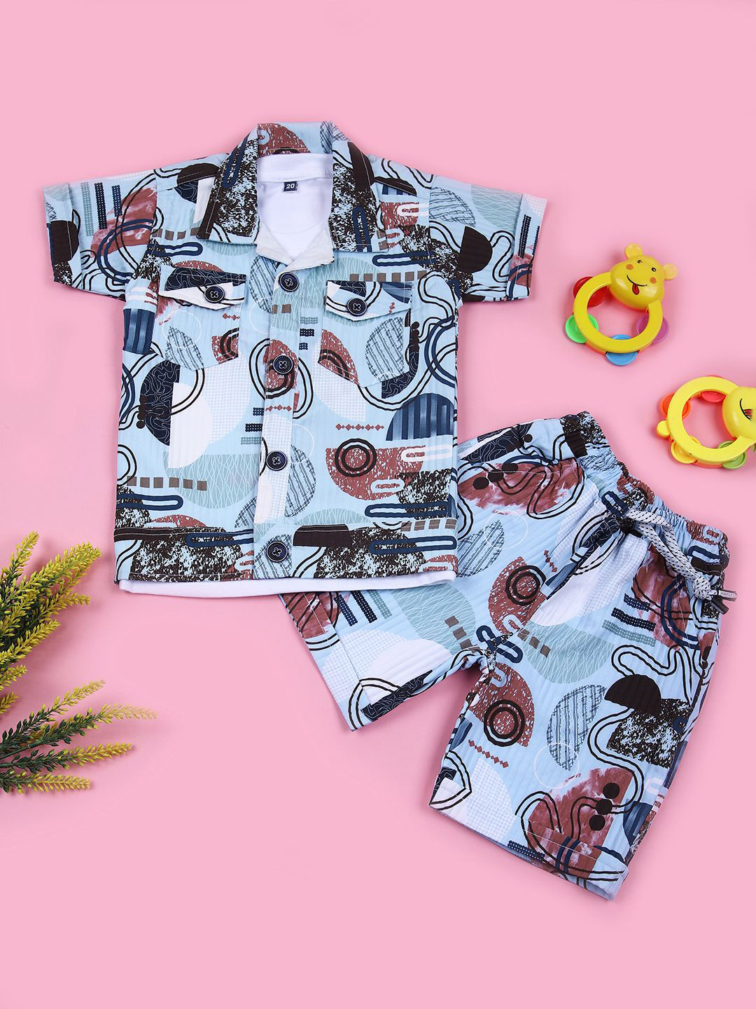 

V-Mart Boys Abstract Printed Shirt With Shorts, Blue