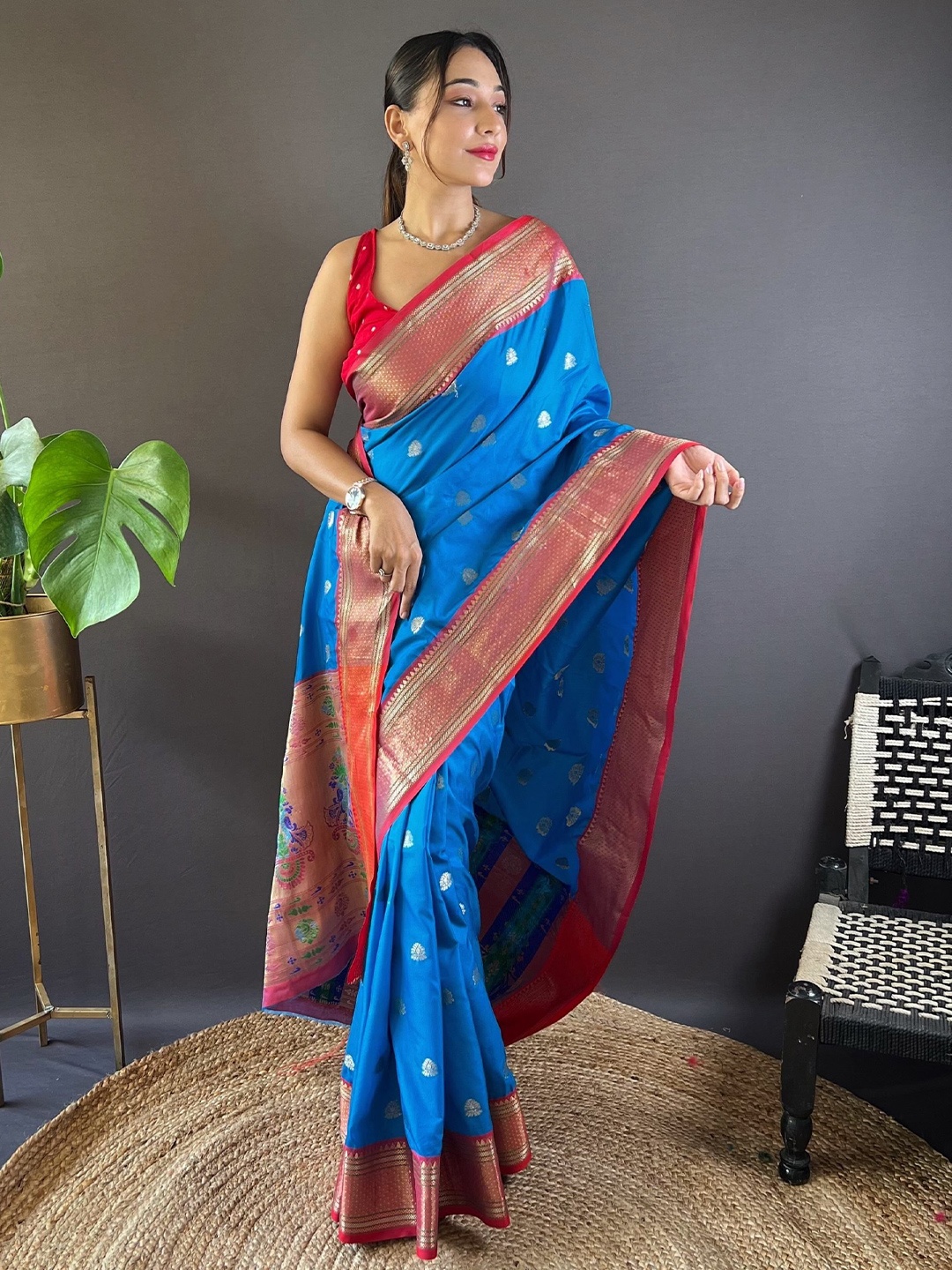 

RAJ DHARMA SILK Woven Design Zari Banarasi Saree, Blue