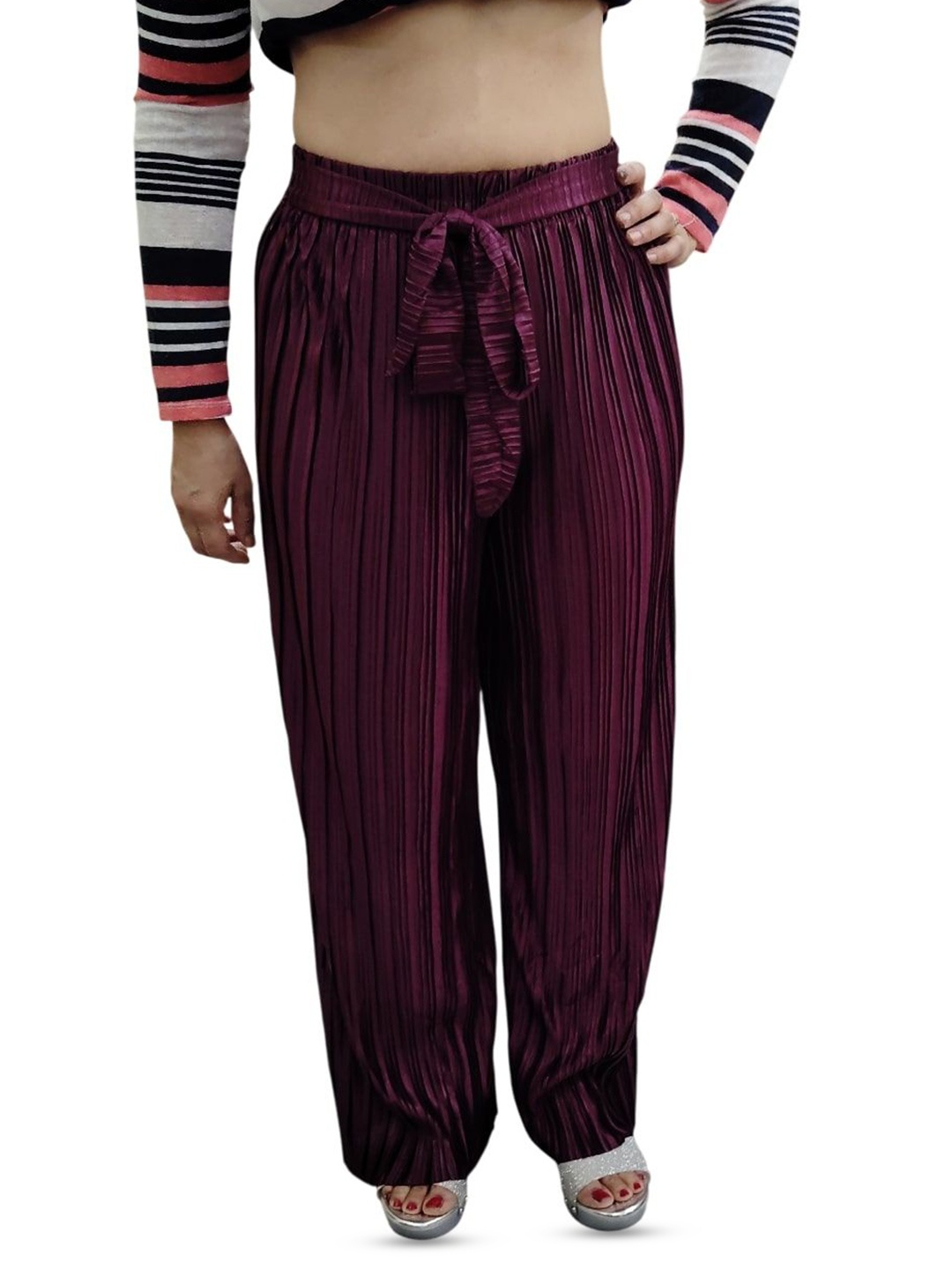 

JAITRA APPARELS Women Flared Satin Palazzos, Maroon