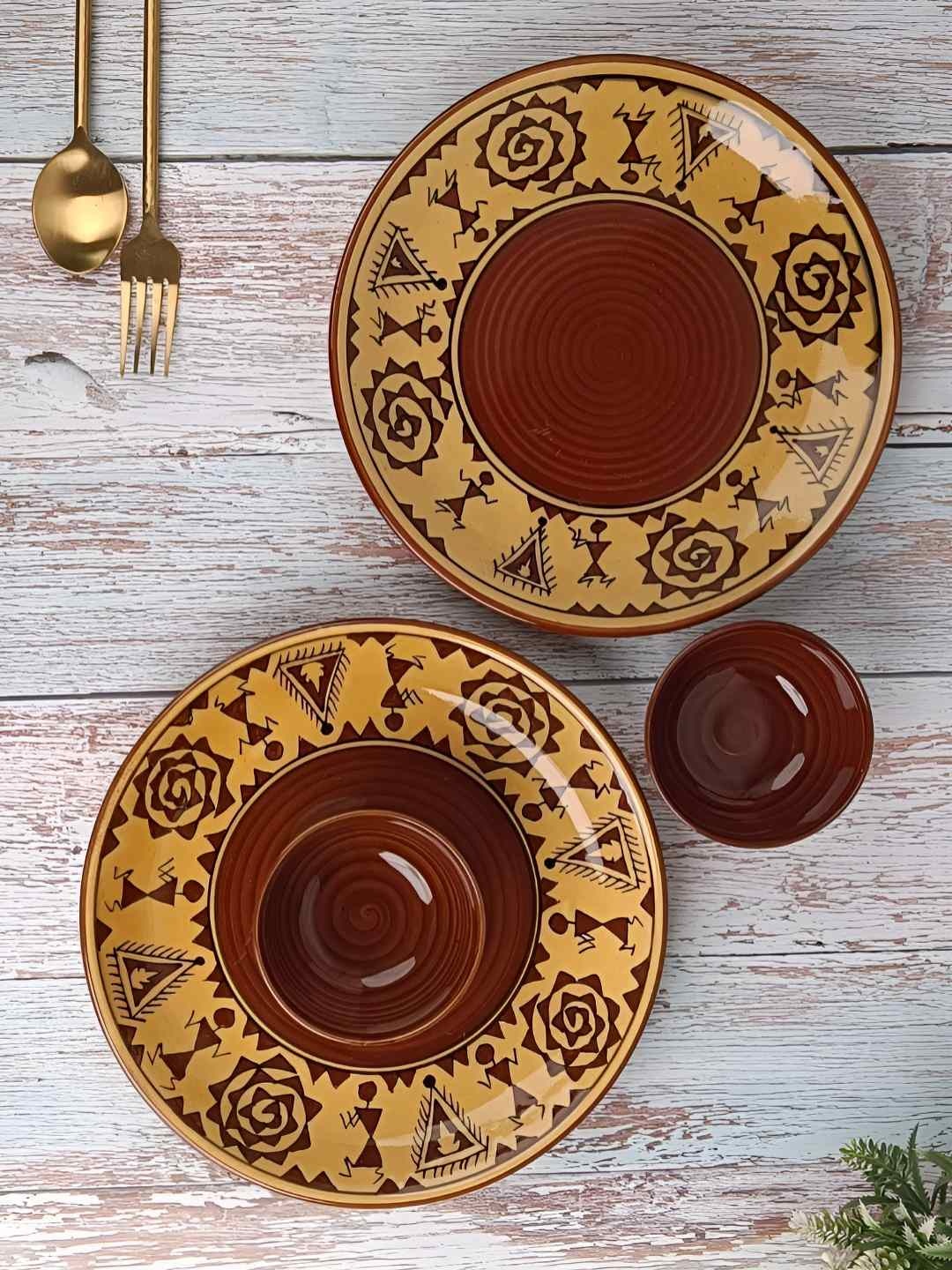 

Myntra Elegant Homes Brown 8 Pieces Ceramic Dishwasher and Microwave Safe Dinner Set