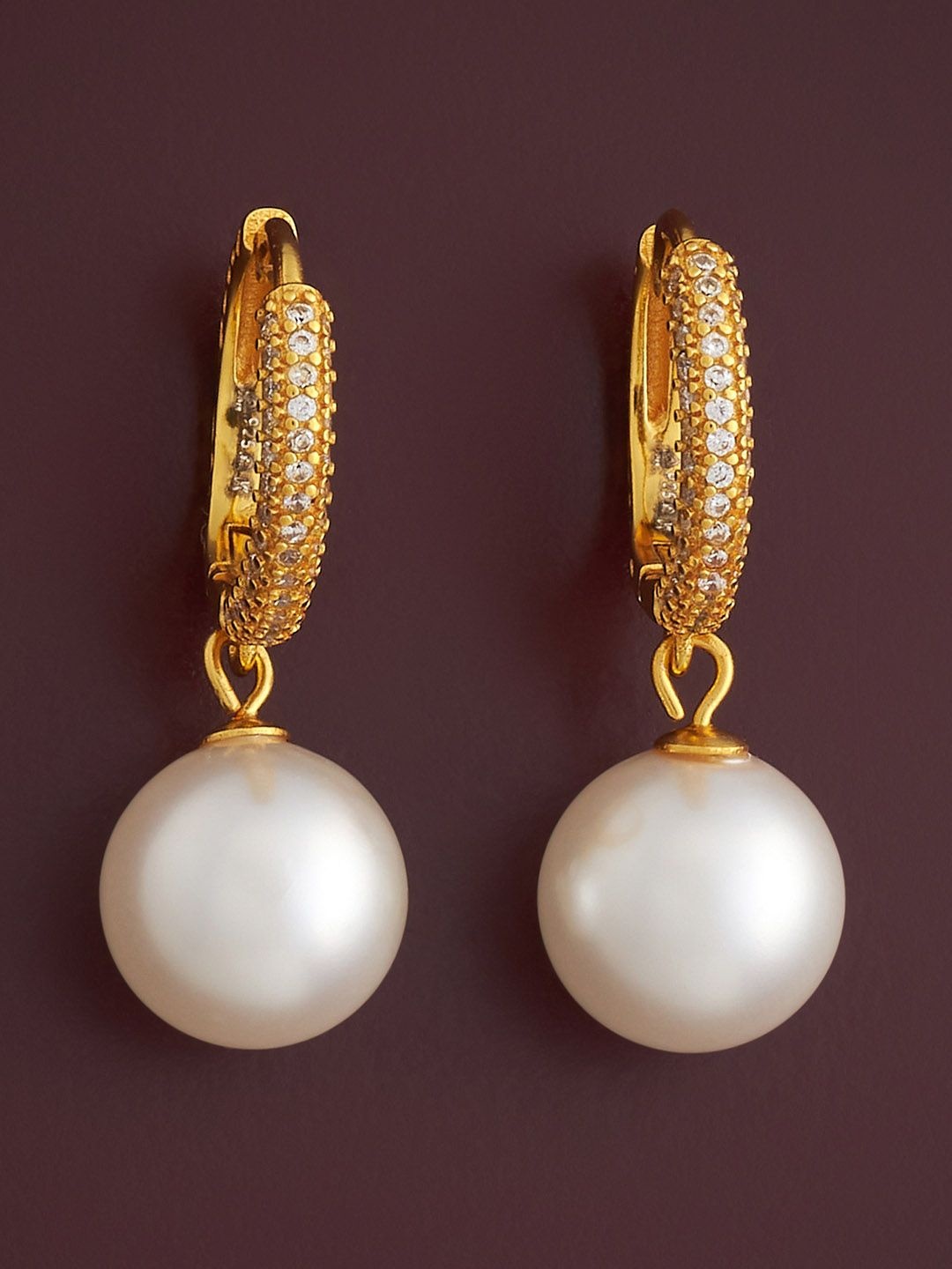 

Kushal's Fashion Jewellery 92.5 Silver Gold-Plated Classic Pearls Hoop Earrings