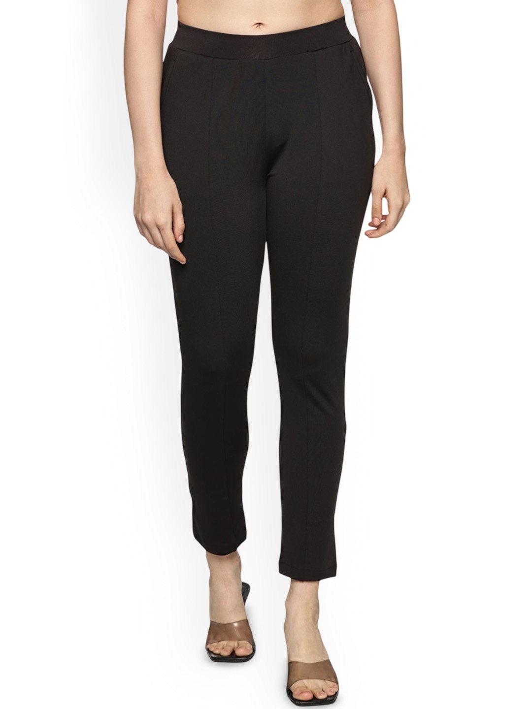 

Coppersmith Women Mid-Rise Relaxed Slip-On Wrinkle Free Trousers, Black