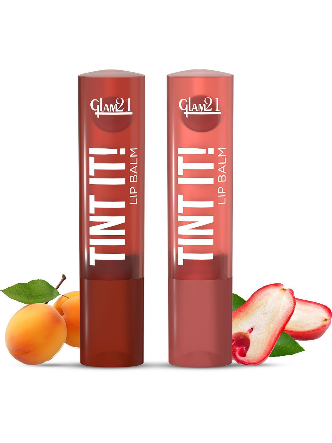 

GLAM21 Set Of 2 Tint It Lip Balm With Vitamin E & SPF15 - Rose Apple 01 & Apricot 04, Brown