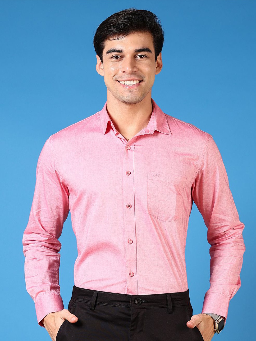 

V-Mart Men Slim Fit Spread Collar Solid Cotton Formal Shirt, Red
