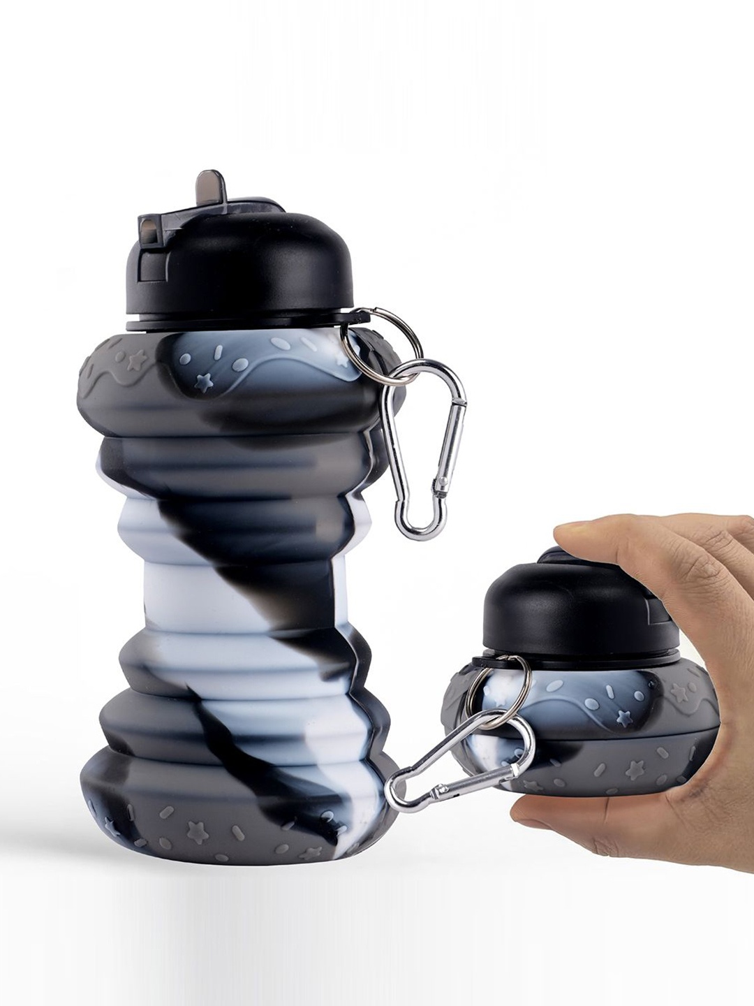 

Kuber Industries Black & Grey Printed Collapsible Water Bottle With Flip Cap-600 ml Each