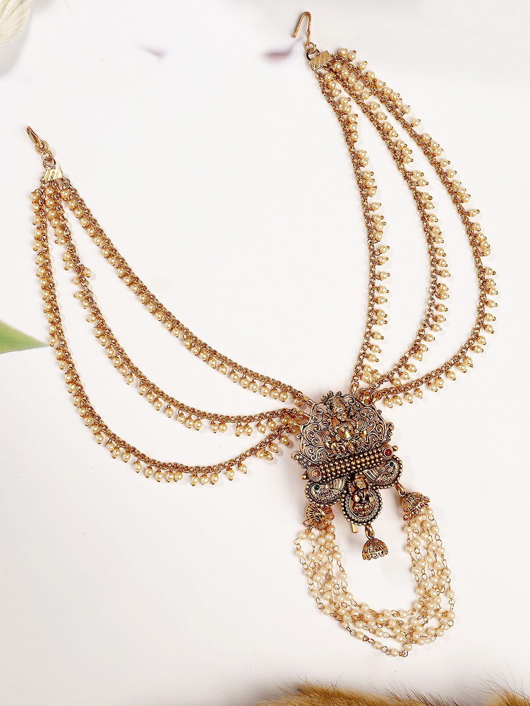 

KARATCART Gold-Plated Stones Studded Laxmi Mata Temple Bun Pin Head Jewellery
