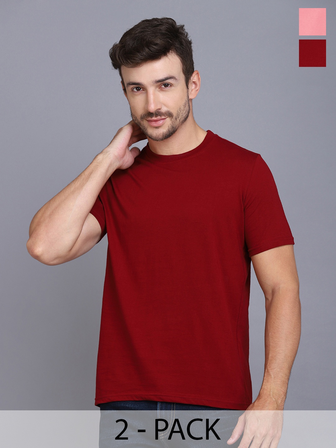 

WOOSTRO Men Solid Round Neck Cotton Slim Fit T-shirt, Maroon