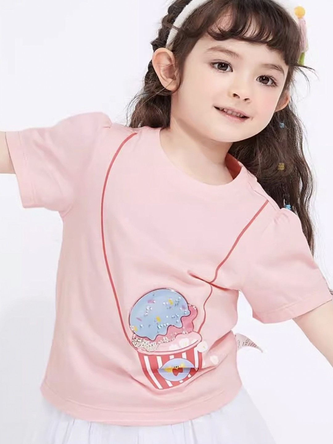 

LULU & SKY Girls Graphic Printed Round Neck Cotton T-shirt, Pink