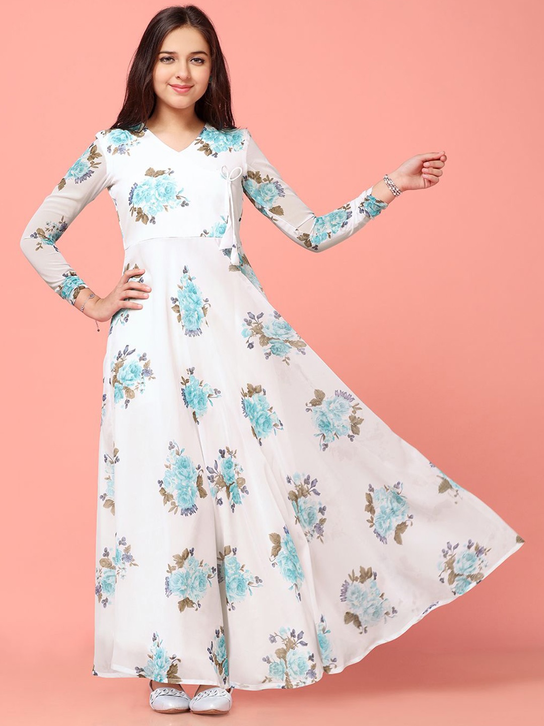 

Sangria Girls Floral Printed Maxi Dress, White