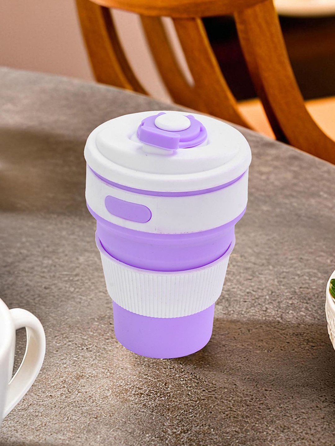 

Kuber Industries Purple & White 4 Pieces Textured Collapsible Cup With Lid 350ml