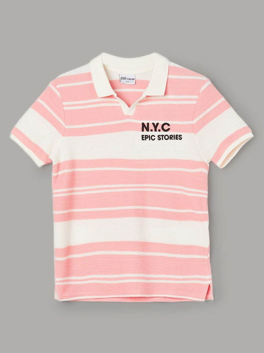 

Fame Forever by Lifestyle Boys Striped Polo Collar Cotton T-shirt, Pink