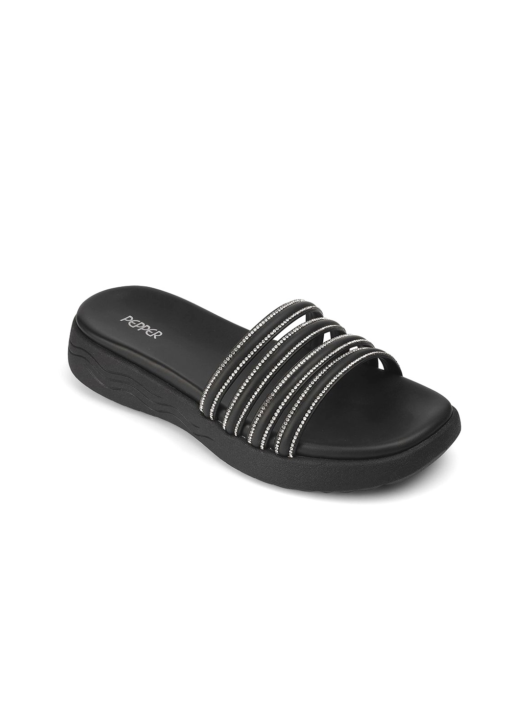 

PEPPER Women Embellished Open Toe Flats, Black