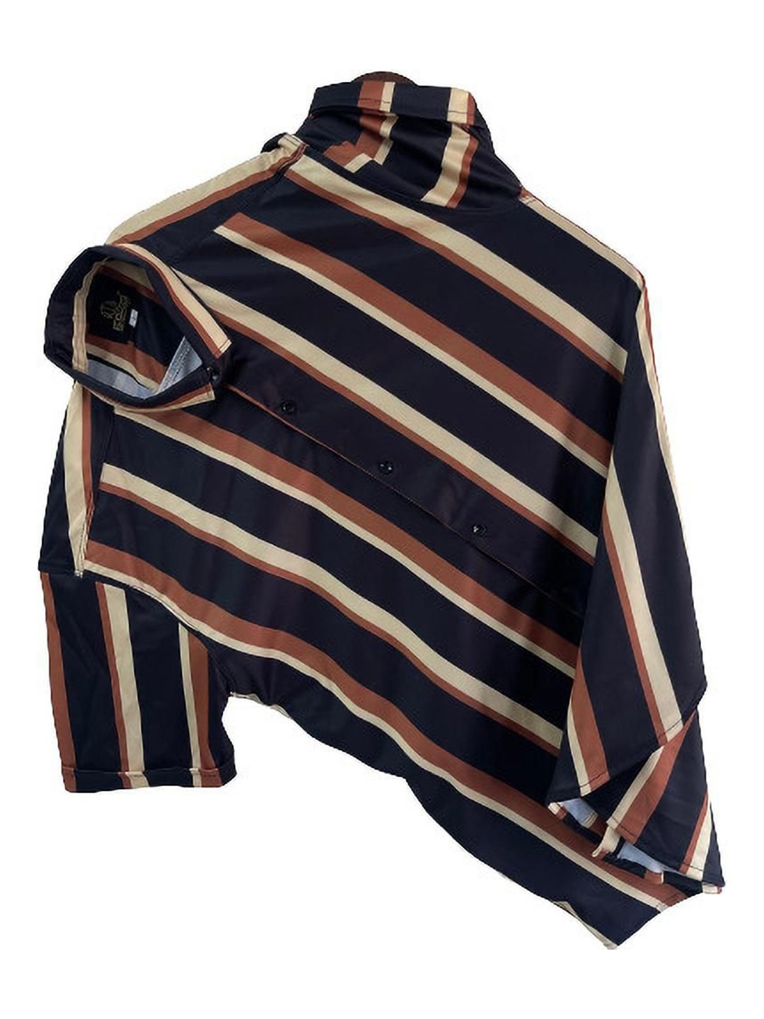 

iCome Men Spread Collar Vertical Striped Cotton Linen Casual Shirt, Black