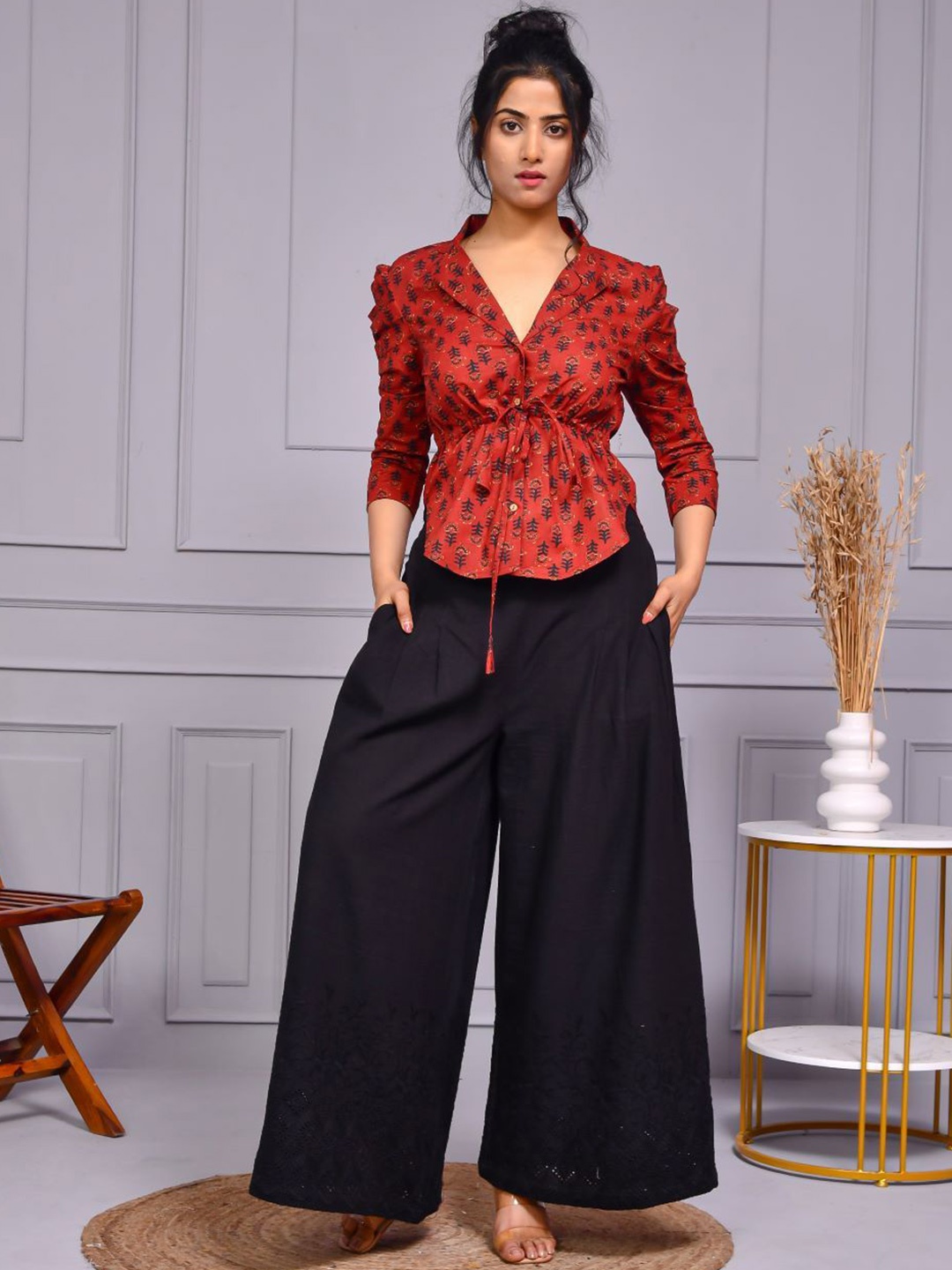 

Aspriya Women Cotton Wide Leg Palazzos, Black